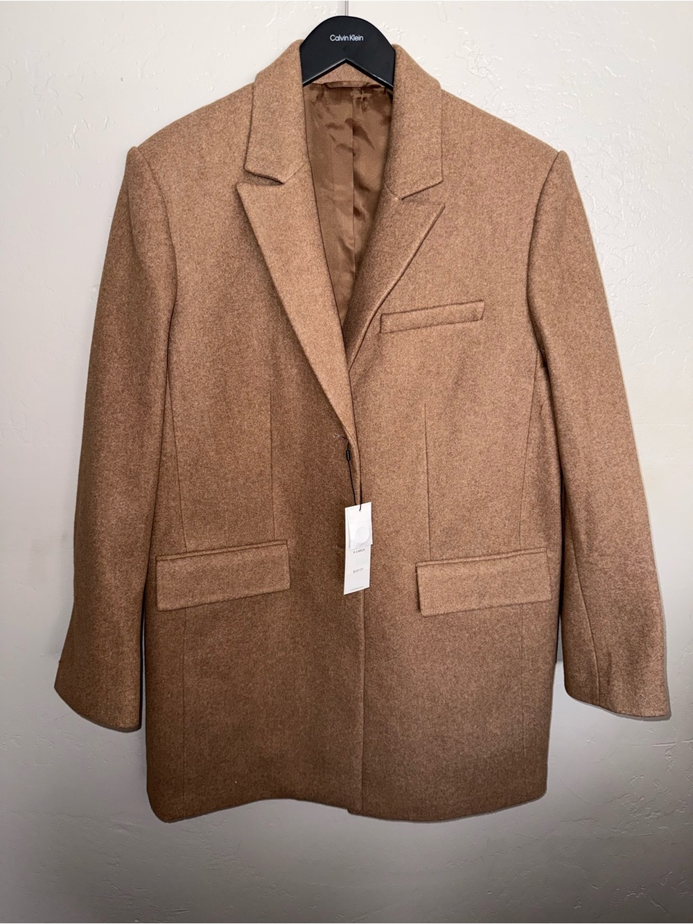 Calvin Klein Camel Brown Wool-Look Tailored Blazer Style Heavy Coat NWT